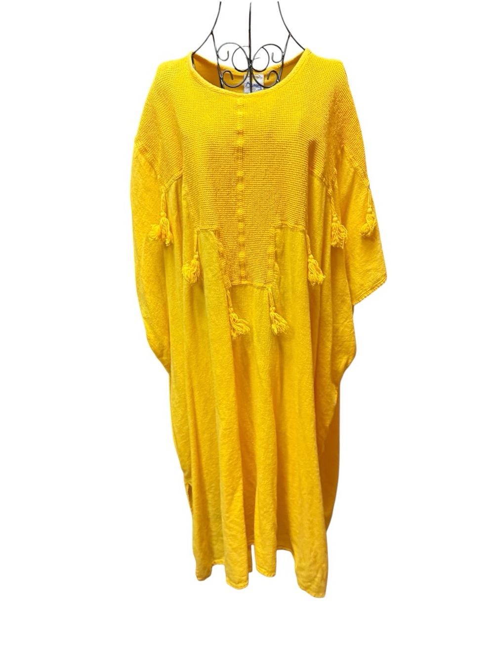 Dunes 100% Cotton Boho Tassel Kaftan Dress in Vibrant Yellow Orange - Picture 5 of 8